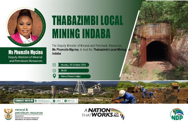DEPUTY MINISTER PHUMZILE MGCINA TO HOST THABAZIMBI LOCAL MINING INDABA ON 5 OCTOBER 2026, LIMPOPO PROVINCE